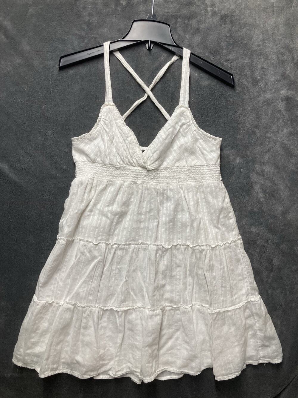 Babydoll Tiered Gauzy Scrappy White Sundress Women’s Sz M Boho Flowy Coquette
